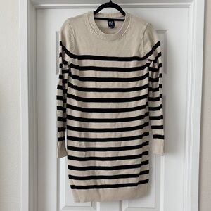 GAP Cream and Black Striped Crewneck Sweater Dress